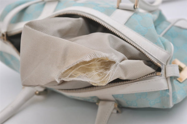 Authentic GUCCI Hand Boston Bag Purse GG Canvas Leather 0000851 Light Blue 9275I