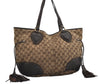 Authentic GUCCI Tribeca Tassel Tote Bag GG Canvas Leather 211954 Brown 9276I