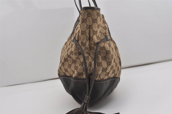 Authentic GUCCI Tribeca Tassel Tote Bag GG Canvas Leather 211954 Brown 9276I