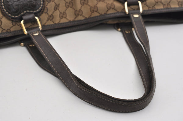 Authentic GUCCI Tribeca Tassel Tote Bag GG Canvas Leather 211954 Brown 9276I
