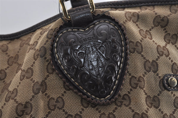 Authentic GUCCI Tribeca Tassel Tote Bag GG Canvas Leather 211954 Brown 9276I