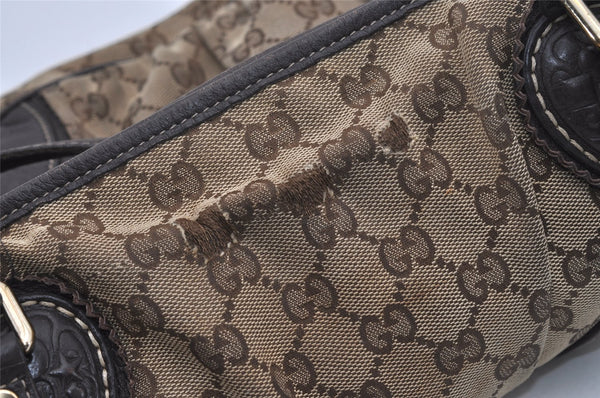 Authentic GUCCI Tribeca Tassel Tote Bag GG Canvas Leather 211954 Brown 9276I