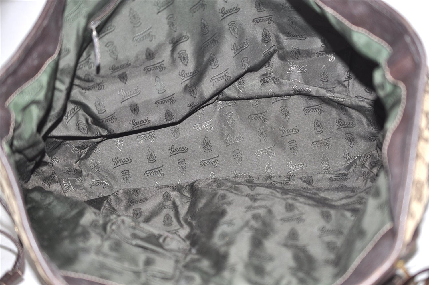 Authentic GUCCI Tribeca Tassel Tote Bag GG Canvas Leather 211954 Brown 9276I