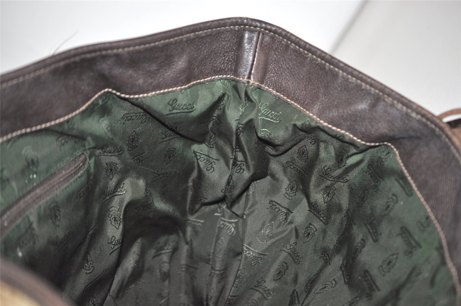 Authentic GUCCI Tribeca Tassel Tote Bag GG Canvas Leather 211954 Brown 9276I