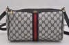 Authentic GUCCI Sherry Line Shoulder Cross Bag GG PVC Leather Navy Junk 9277I