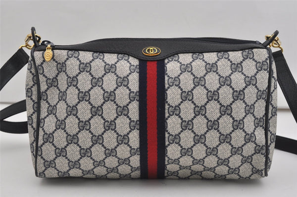 Authentic GUCCI Sherry Line Shoulder Cross Bag GG PVC Leather Navy Junk 9277I