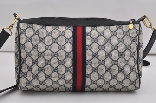 Authentic GUCCI Sherry Line Shoulder Cross Bag GG PVC Leather Navy Junk 9277I