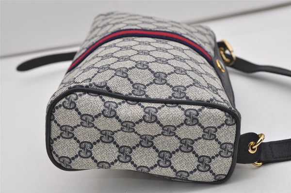 Authentic GUCCI Sherry Line Shoulder Cross Bag GG PVC Leather Navy Junk 9277I