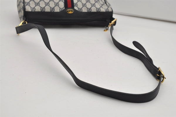Authentic GUCCI Sherry Line Shoulder Cross Bag GG PVC Leather Navy Junk 9277I