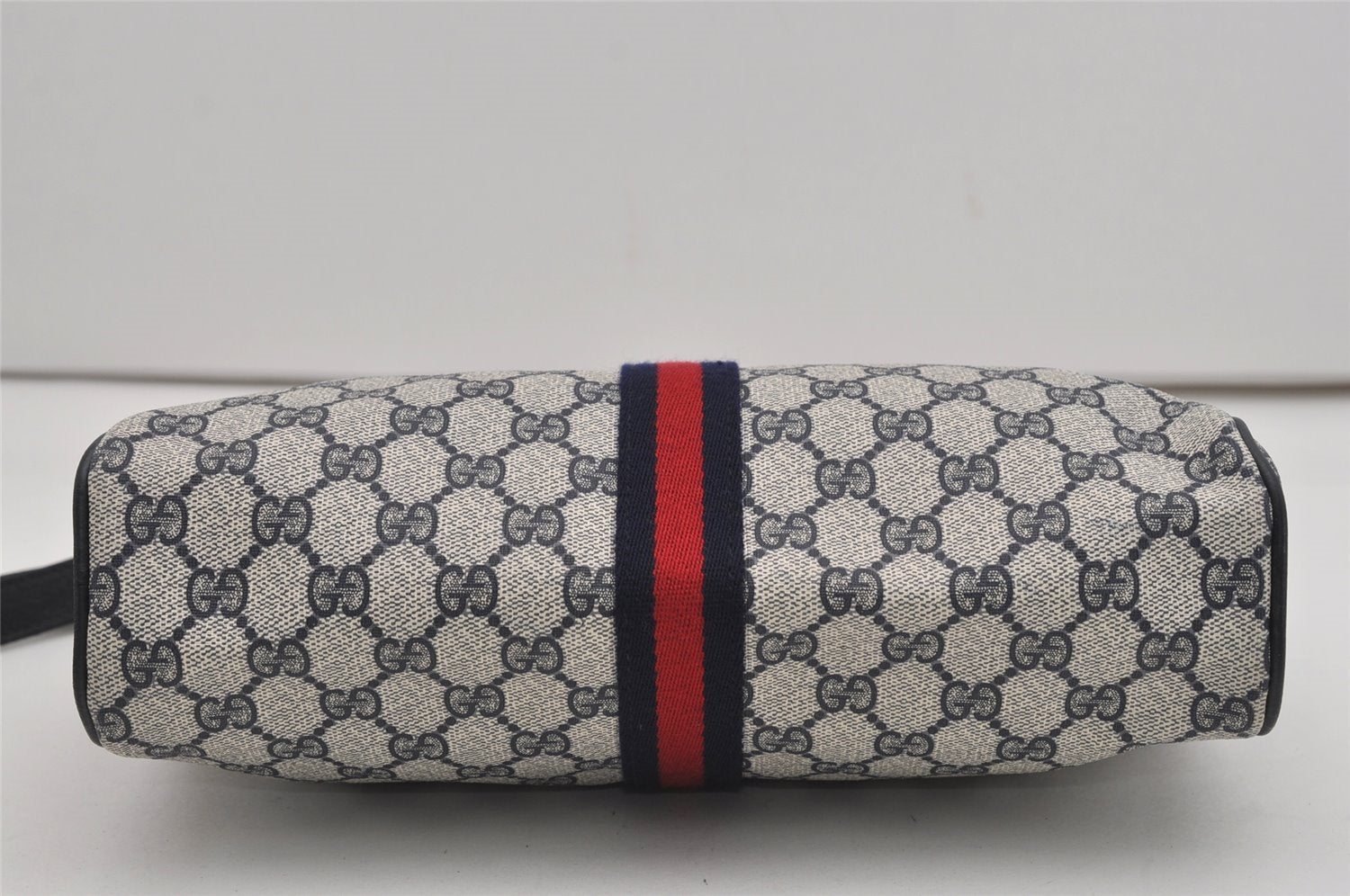 Authentic GUCCI Sherry Line Shoulder Cross Bag GG PVC Leather Navy Junk 9277I
