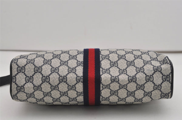 Authentic GUCCI Sherry Line Shoulder Cross Bag GG PVC Leather Navy Junk 9277I