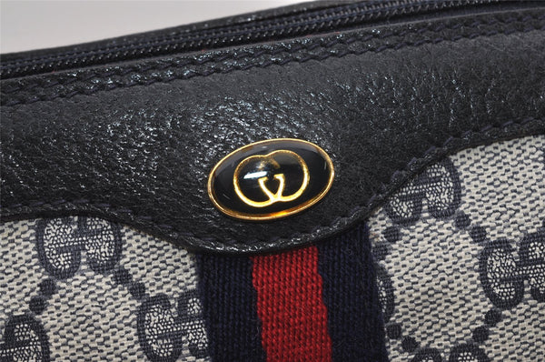 Authentic GUCCI Sherry Line Shoulder Cross Bag GG PVC Leather Navy Junk 9277I