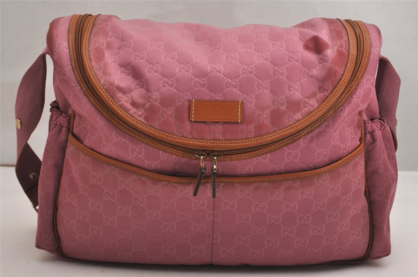 Authentic GUCCI Shoulder Mothers Bag GG Nylon Leather 123326 Pink 9277J