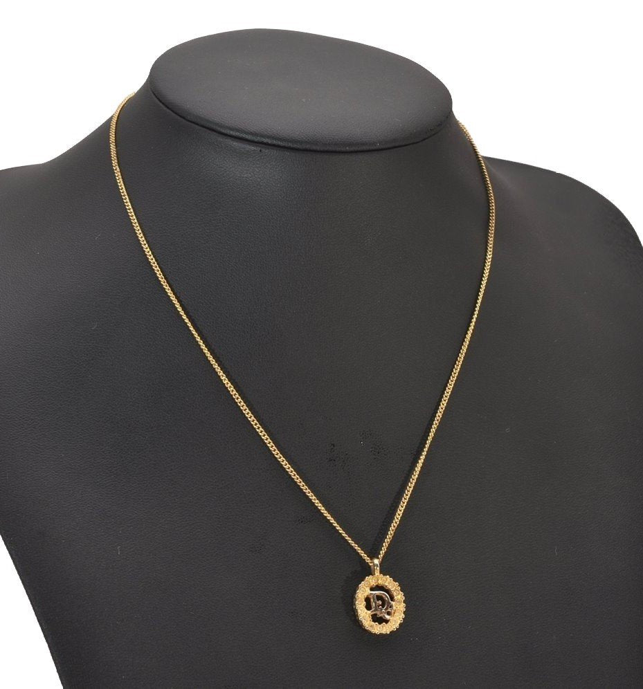 Authentic Christian Dior Gold Tone Rhinestone Chain Pendant Necklace CD 9280I