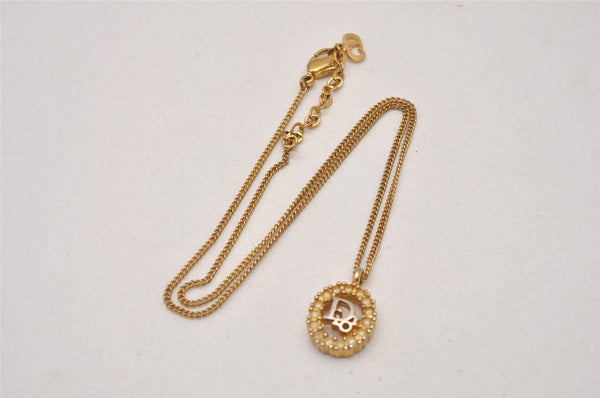 Authentic Christian Dior Gold Tone Rhinestone Chain Pendant Necklace CD 9280I