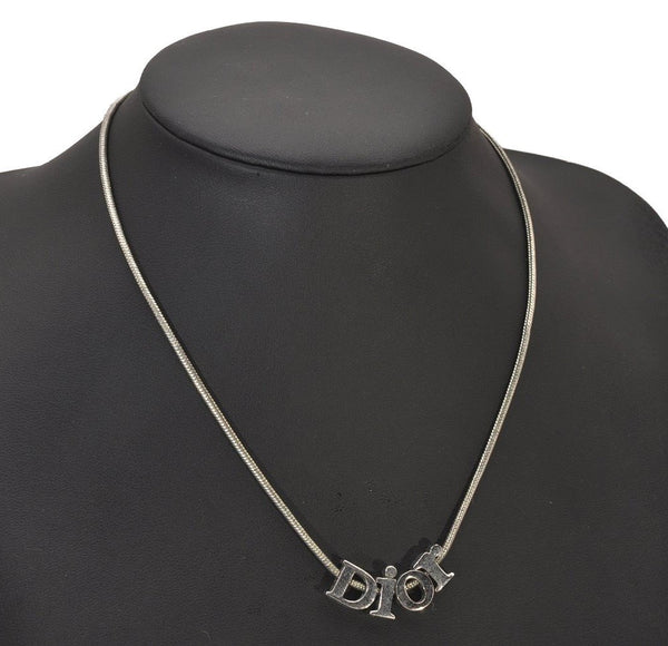 Authentic Christian Dior Silver Tone Chain Pendant Necklace CD 9281I