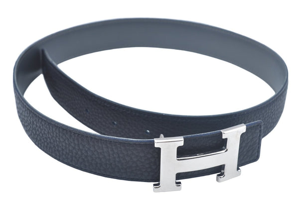 Authentic HERMES Constance Leather Belt 67.5-72.5cm 26.6-28.5" Black Gray 9282I