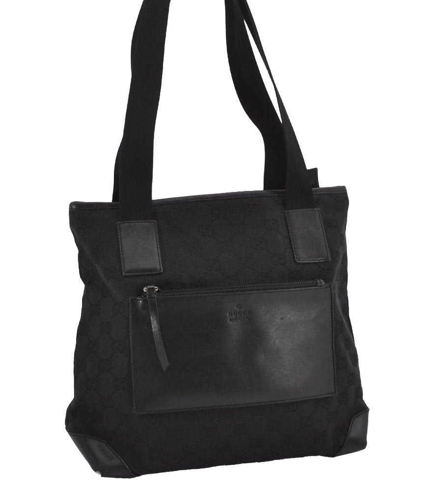 Authentic GUCCI Vintage Shoulder Tote Bag GG Canvas Leather 0190402 Black 9283I