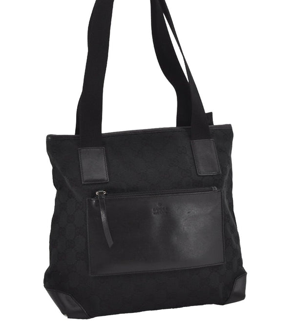 Authentic GUCCI Vintage Shoulder Tote Bag GG Canvas Leather 0190402 Black 9283I