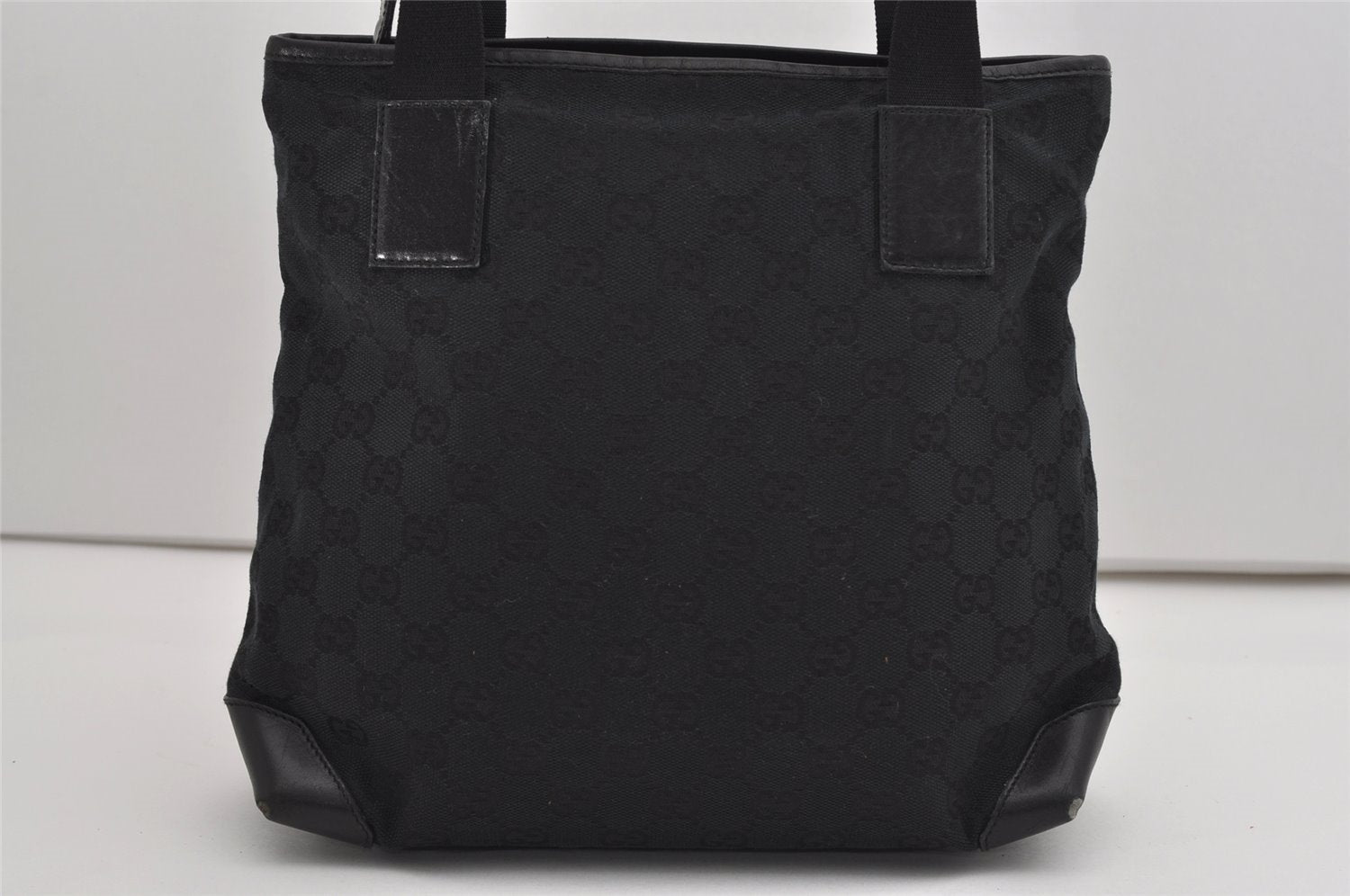 Authentic GUCCI Vintage Shoulder Tote Bag GG Canvas Leather 0190402 Black 9283I