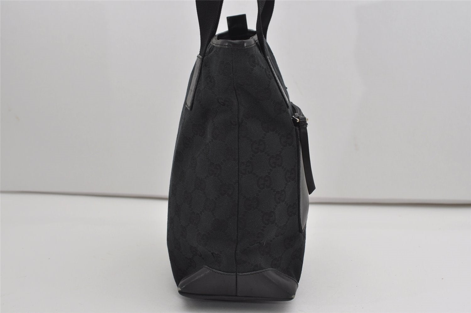 Authentic GUCCI Vintage Shoulder Tote Bag GG Canvas Leather 0190402 Black 9283I