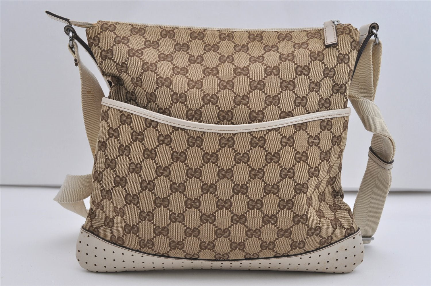 Authentic GUCCI Shoulder Cross Body Bag GG Canvas Leather 145857 Brown 9286I