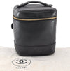 Authentic CHANEL Calf Skin Bicolore Vanity Hand Bag Purse Black CC 9290I