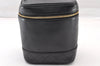 Authentic CHANEL Calf Skin Bicolore Vanity Hand Bag Purse Black CC 9290I