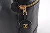 Authentic CHANEL Calf Skin Bicolore Vanity Hand Bag Purse Black CC 9290I