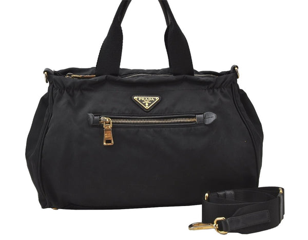 Authentic PRADA Nylon Tessuto Leather 2Way Shoulder Hand Bag Purse Black 9292I