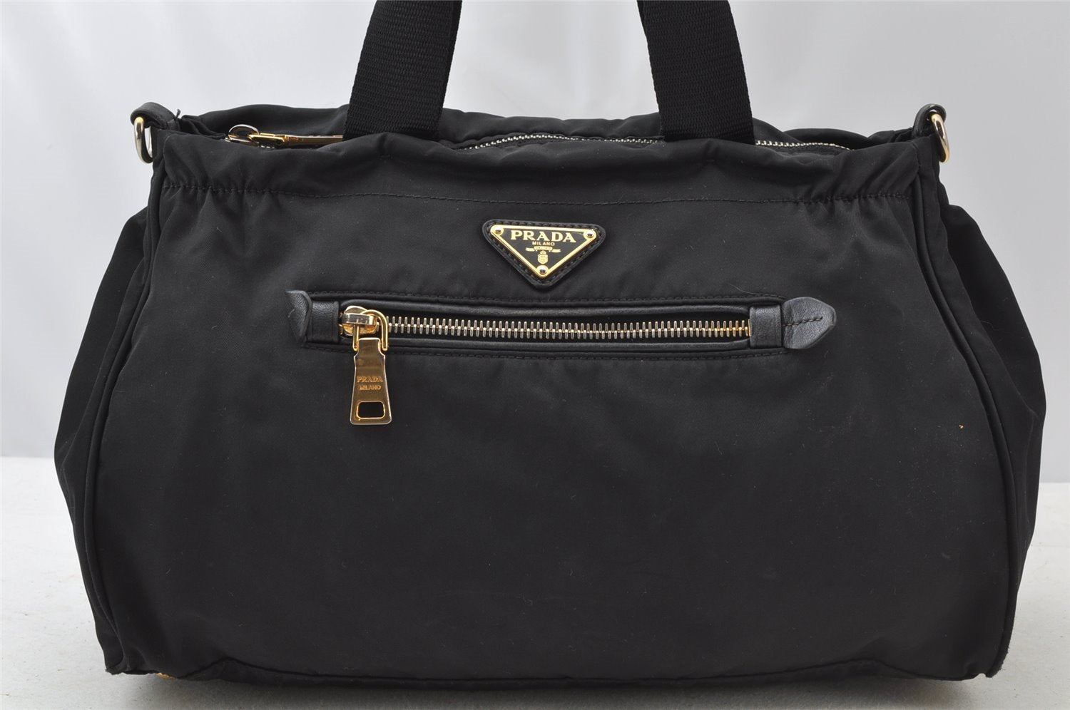 Authentic PRADA Nylon Tessuto Leather 2Way Shoulder Hand Bag Purse Black 9292I