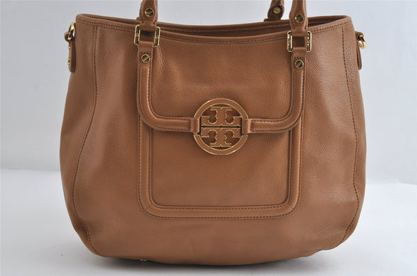 Authentic TORY BURCH Amanda Leather 2Way Shoulder Tote Bag Brown 9294I