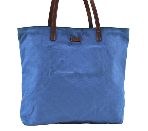 Authentic GUCCI Vintage Shoulder Tote Bag GG Nylon Leather 295252 Blue 9295H