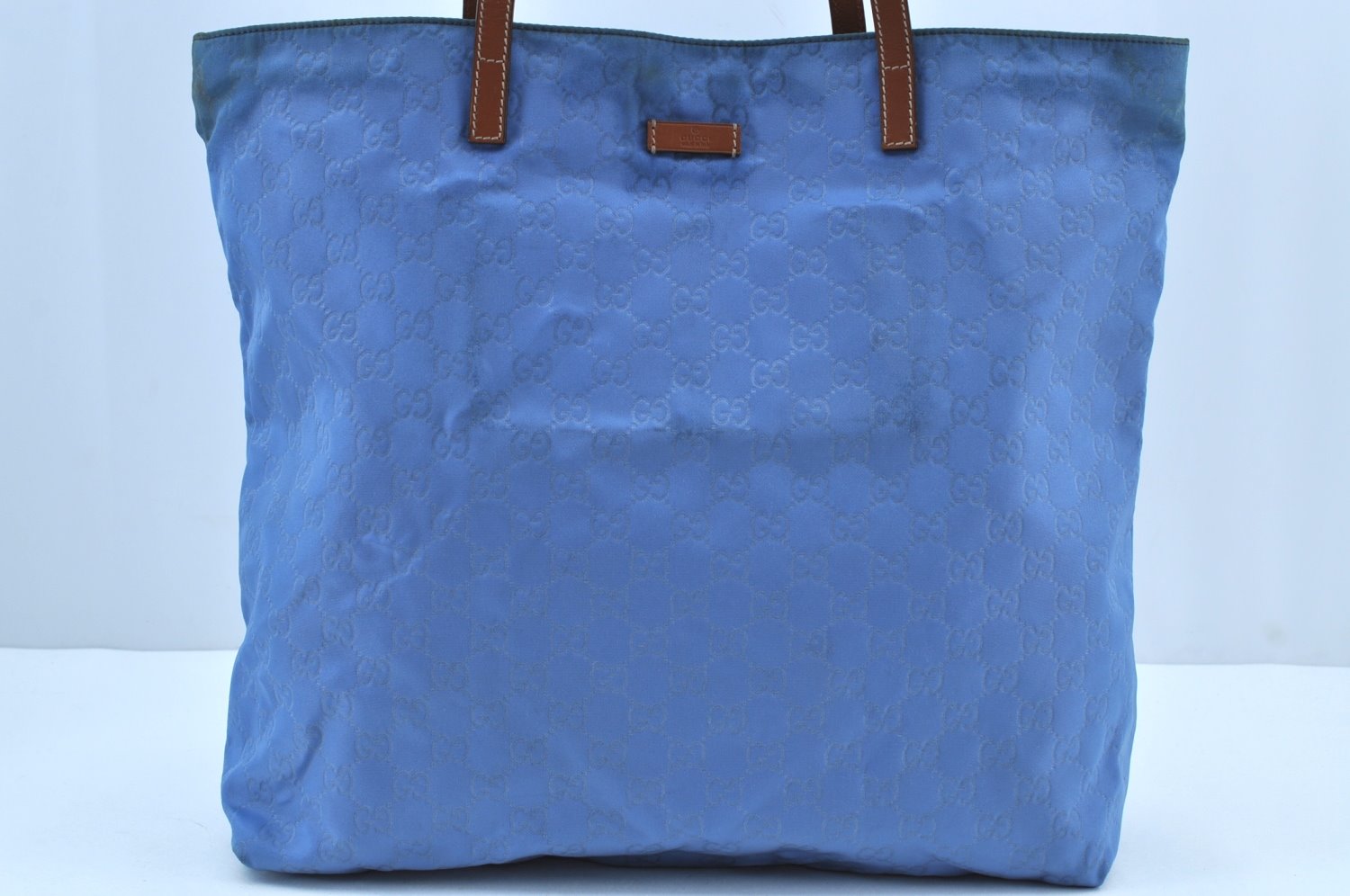 Authentic GUCCI Vintage Shoulder Tote Bag GG Nylon Leather 295252 Blue 9295H
