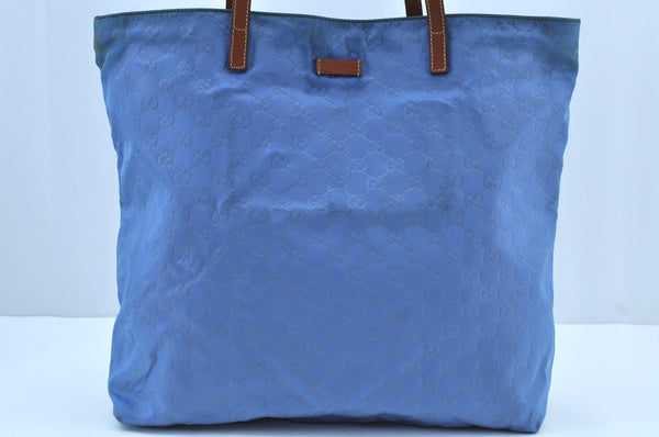 Authentic GUCCI Vintage Shoulder Tote Bag GG Nylon Leather 295252 Blue 9295H