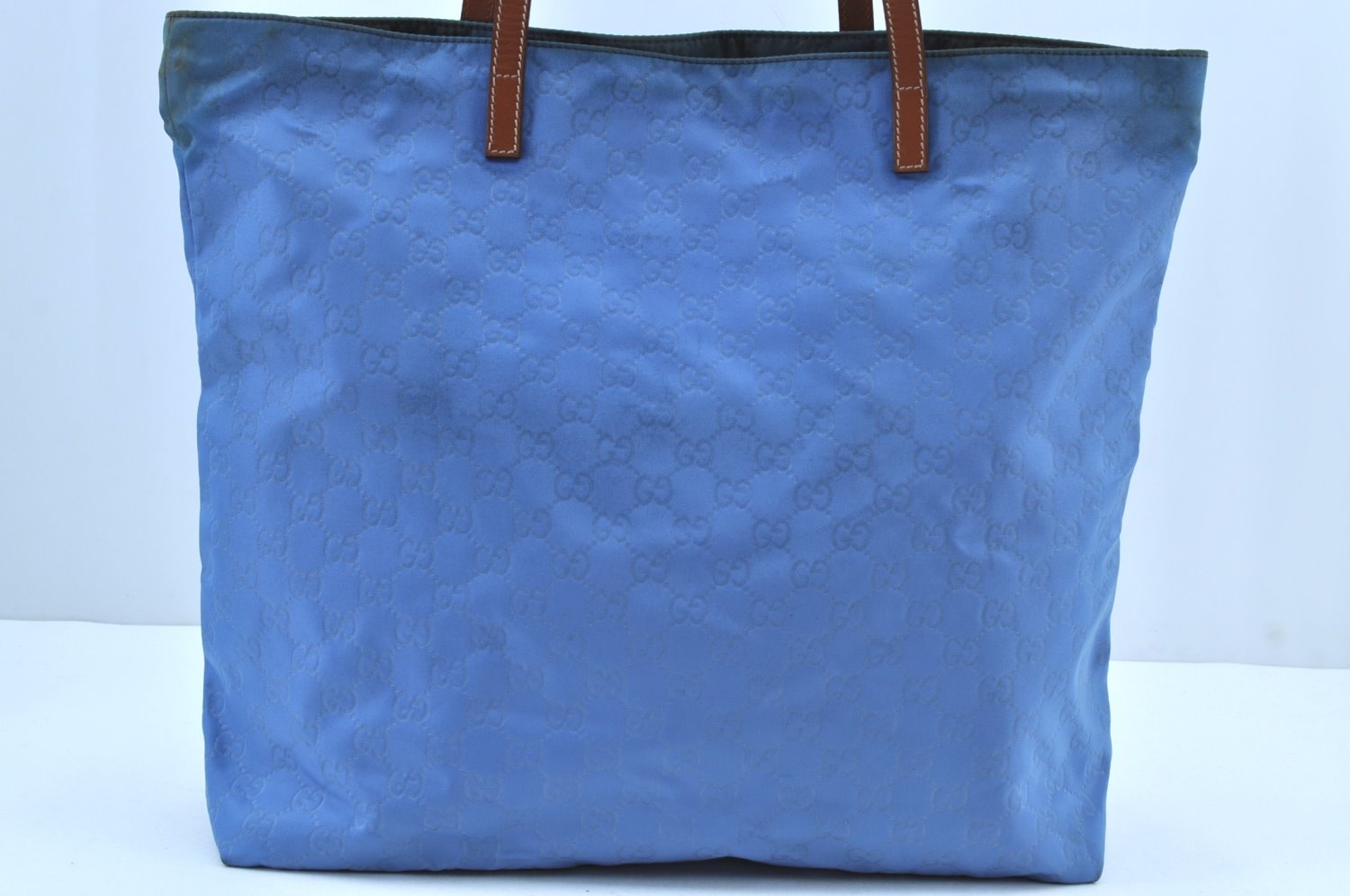 Authentic GUCCI Vintage Shoulder Tote Bag GG Nylon Leather 295252 Blue 9295H