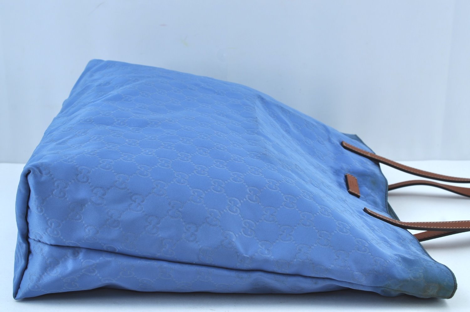 Authentic GUCCI Vintage Shoulder Tote Bag GG Nylon Leather 295252 Blue 9295H