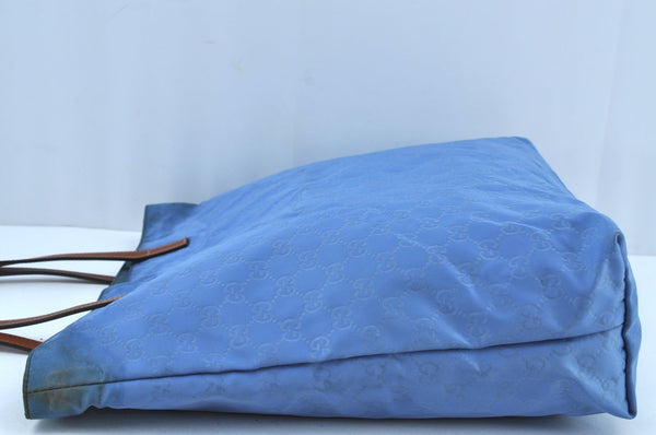 Authentic GUCCI Vintage Shoulder Tote Bag GG Nylon Leather 295252 Blue 9295H