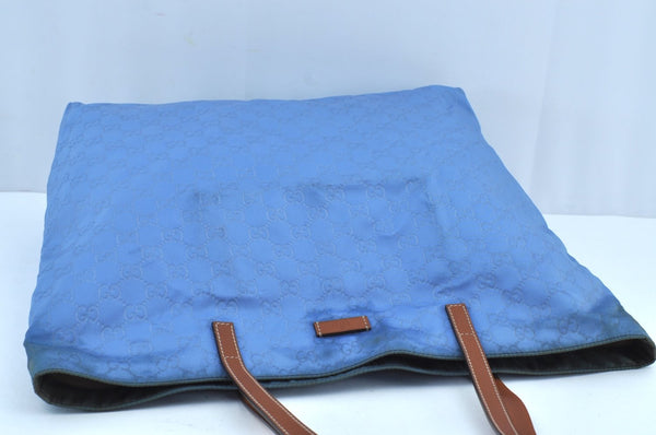 Authentic GUCCI Vintage Shoulder Tote Bag GG Nylon Leather 295252 Blue 9295H