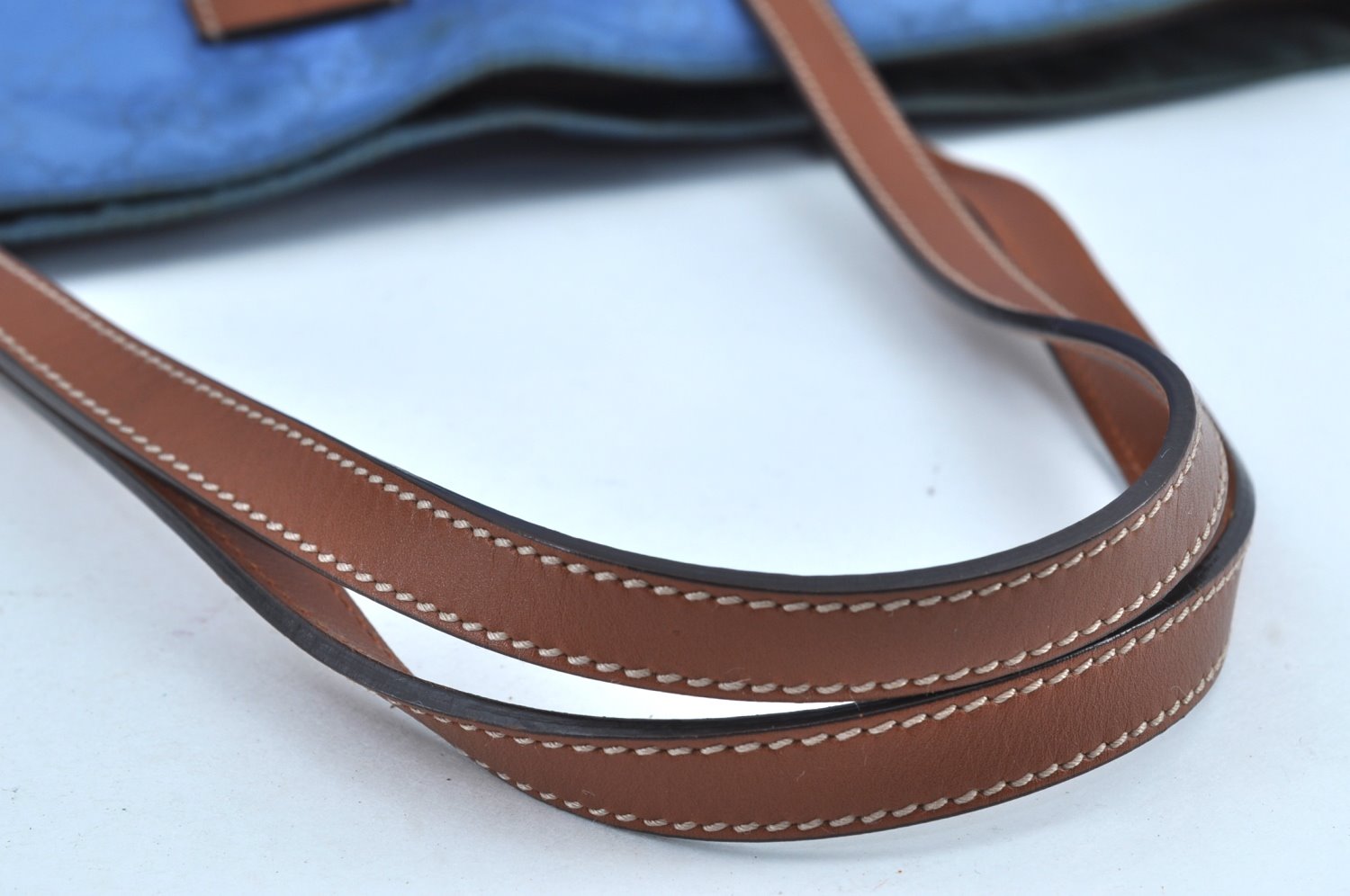 Authentic GUCCI Vintage Shoulder Tote Bag GG Nylon Leather 295252 Blue 9295H