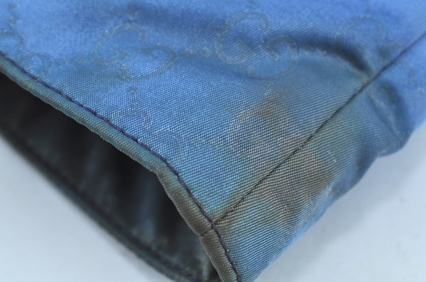 Authentic GUCCI Vintage Shoulder Tote Bag GG Nylon Leather 295252 Blue 9295H