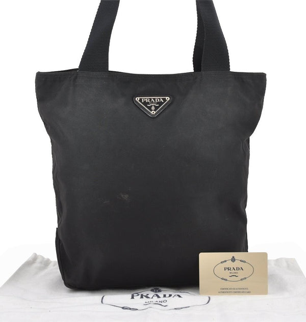 Authentic PRADA VELA Nylon Tessuto Leather Shoulder Tote Bag B5880F Black 9297I