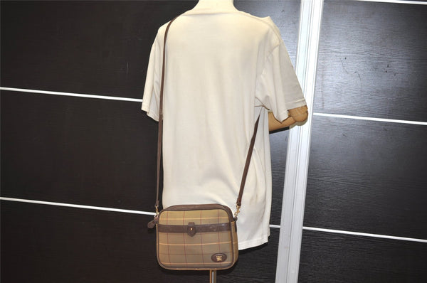 Authentic Burberrys Check Shoulder Cross Bag Canvas Leather Beige Khaki 9297J