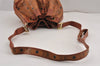 Authentic MCM Visetos Leather Vintage Shoulder Drawstring Bag Purse Brown 9299J