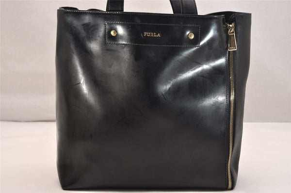 Authentic FURLA Vintage Leather Shoulder Hand Bag Black 9301J