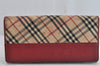 Authentic BURBERRY Nova Check Long Wallet Purse Nylon Leather Beige Red 9303J