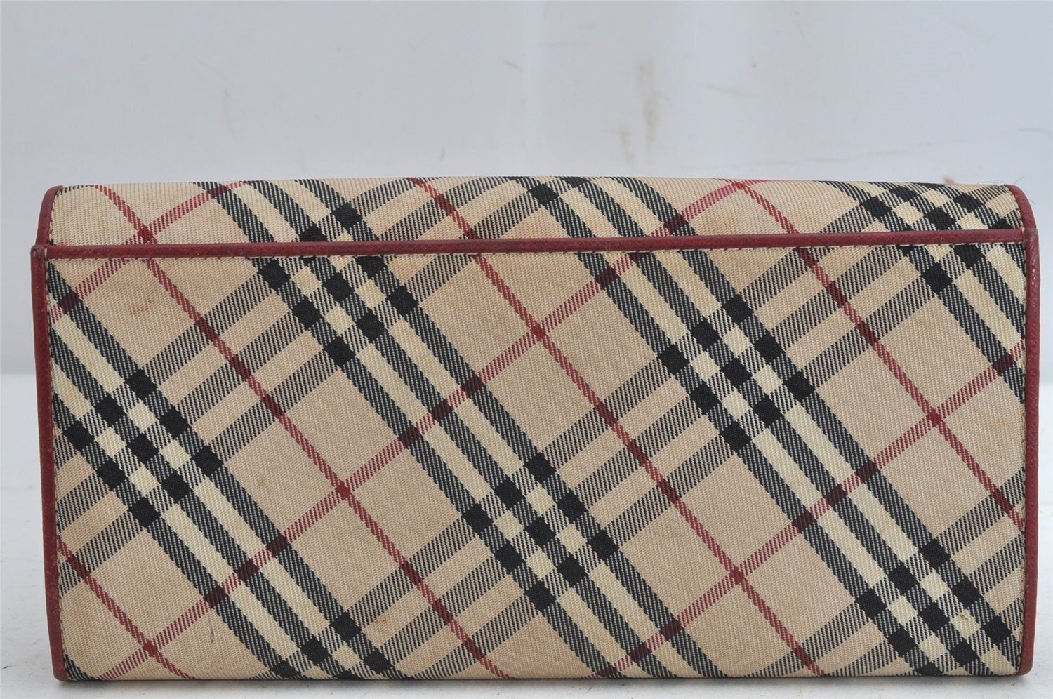 Authentic BURBERRY Nova Check Long Wallet Purse Nylon Leather Beige Red 9303J