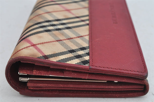 Authentic BURBERRY Nova Check Long Wallet Purse Nylon Leather Beige Red 9303J