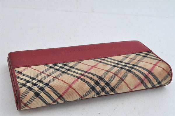 Authentic BURBERRY Nova Check Long Wallet Purse Nylon Leather Beige Red 9303J