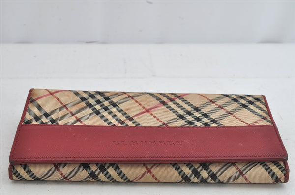 Authentic BURBERRY Nova Check Long Wallet Purse Nylon Leather Beige Red 9303J